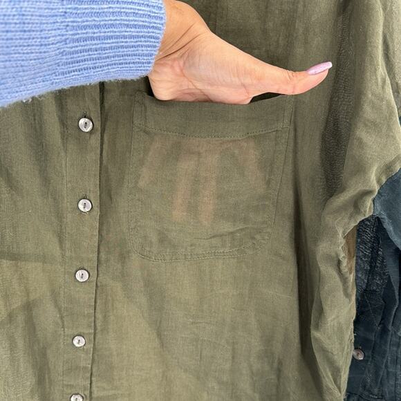 Free People Rainbow Rays Button Down Green oversized longline sheer size XS - Picture 5 of 11